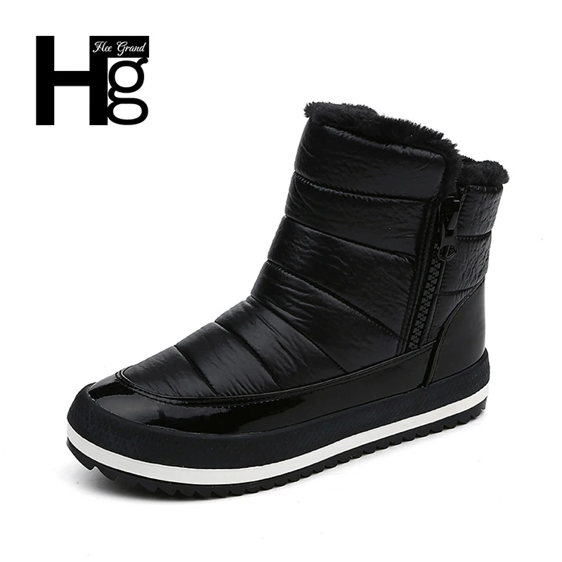 

HEE GRAND Women Winter Ankle Boots Young Flock Super Warm Snow Shoes Slip-on Black Casual Lady Boots Size 35-40 XWX6167