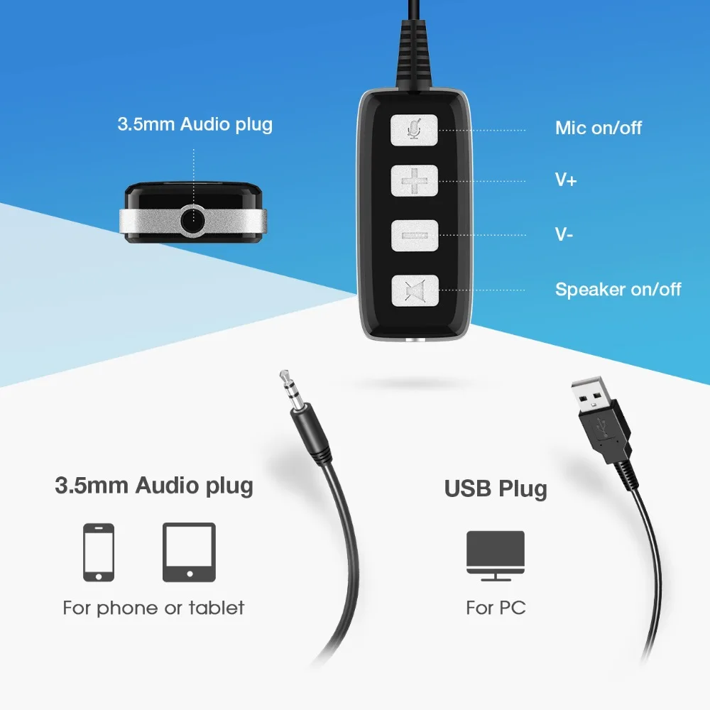 Mpow HC2 проводные наушники с микрофоном для колл-центра Skype 3,5 мм разъем/USB Moise Снижение гарнитура для ПК ноутбука планшета MP4