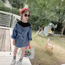 Г.,, джинсовое платье с бантом в Корейском стиле Модные осенние платья в стиле пэчворк для девочек от 3 до 9 лет, B979