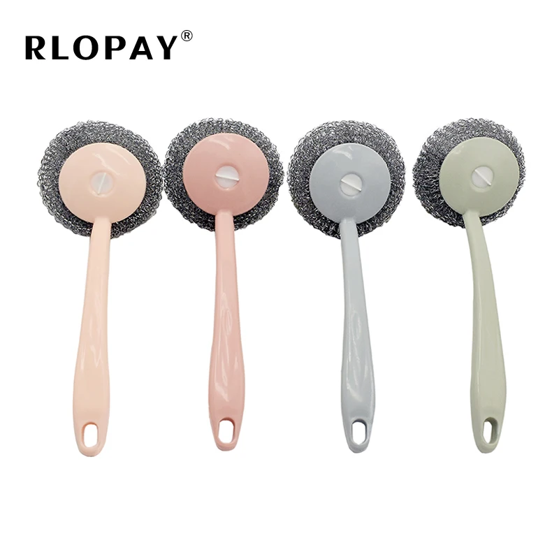

1Pcs Colorful Steel Wire Ball Cleaning Brush with Handle Kitchen Cleaner Tool - Replaceable Steel Wool Cleaning Dishes and Pots