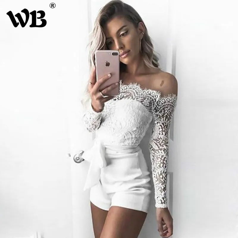 Для женщин кружева без бретелек комбинезон Лето Bodycon Playsuit Клубная одежда пляжные вечерние короткие ползунки 2018 пикантные сетчатые