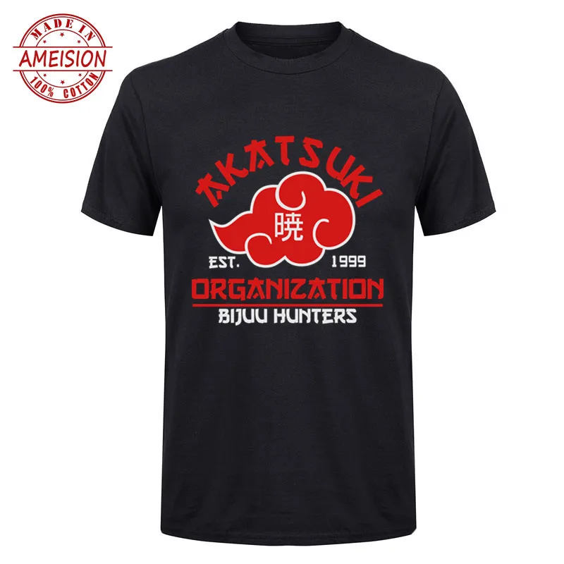 2019 Designer Naruto Akatsuki Shirt Man Naruto Akatsuki Organization T Shirt for Man 100% Cotton Summer T-shirt Fashion Tops Tee