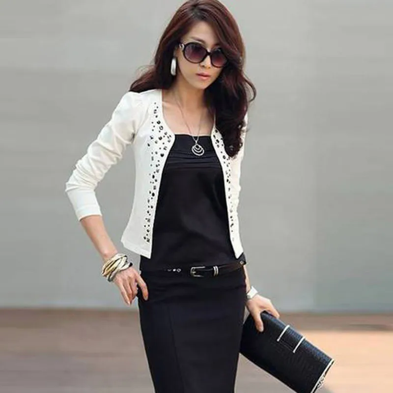 

Women Blazers and Jackets 2019 Spring Slim Fit Women Formal Jackets Office Work Open Front Rivet Ladies Blazer Coat