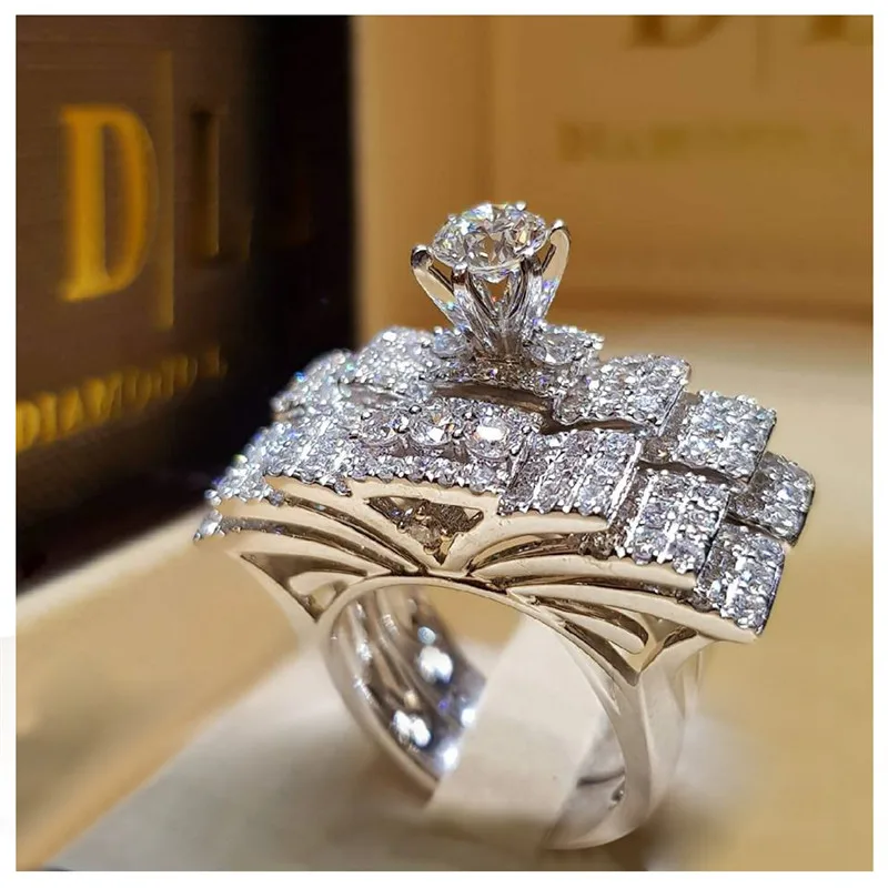 CC Wedding Rings Set For Women And Men Cubic Zirconia Luxury Jewelry Bridal Engagement Couple Double Ring Drop Shipping CC2180