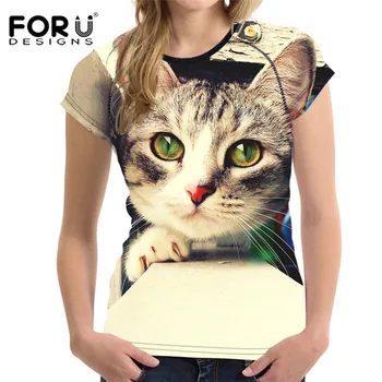 

FORUDESIGNS Funny 3D Boxinger Black Cat Printed Summer Women T shirts White Female Short Sleeve Top Crops Bodybuilding Tee shirt