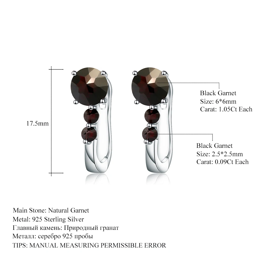 Gem's Ballet 2.48Ct Natural Three Round Black Garnet Gemstone Clip Earrings 925 Sterling Silver Earrings Fine Jewelry For Women
