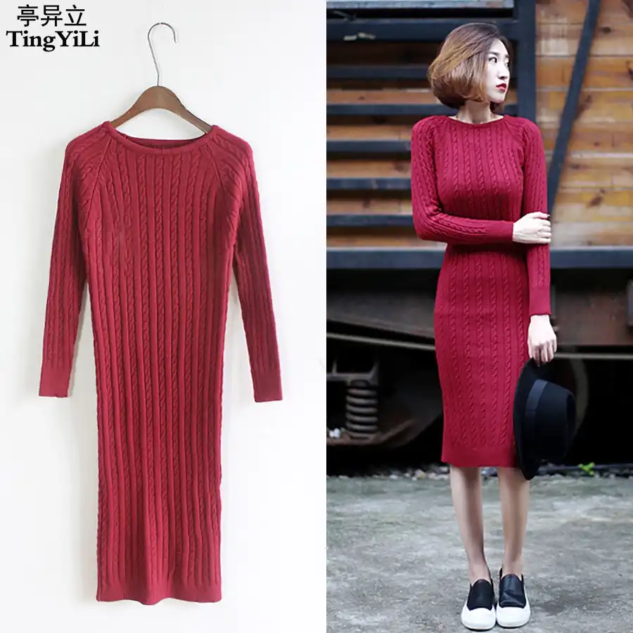 wine red sweater dress