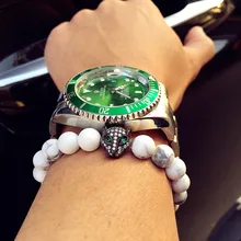 2016 atolyewolf hombres pulseras micro pave cz ojo verde lobo charm bracelet pulseras europeo blanco natural agata cuentas joyería