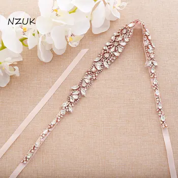 

Rhinestones Flower Bridal Belt Thin Diamond Wedding Belt Ribbon Crystal Bridal Sash For Wedding Prom Gown Y146RG