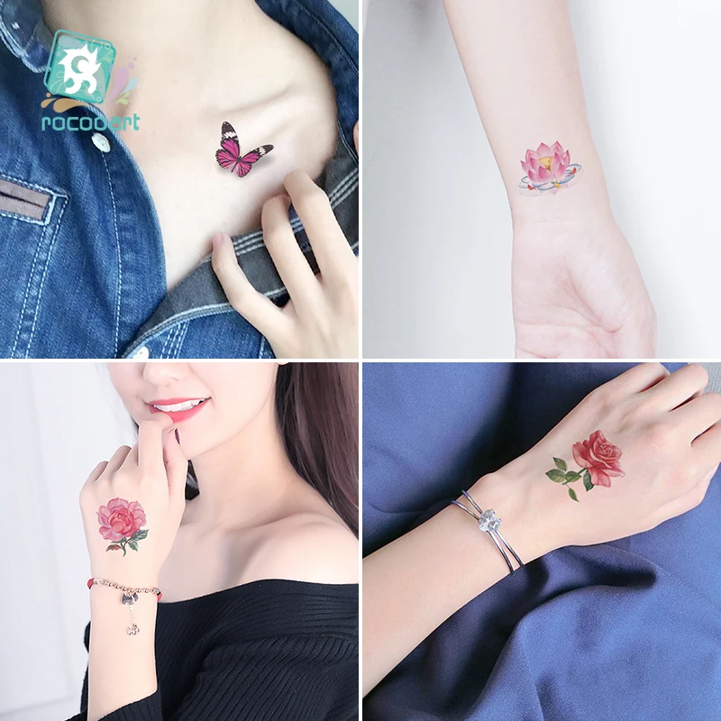 Rocooart Colorful Flowers Tattoo Stickers Petal Leaf Fake Tattoo Body Art Temporary Tattoo For Women Waterproof Tatouage Female