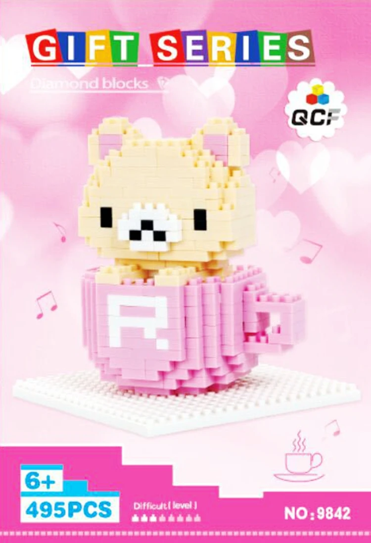 Оптовая Rilakkuma QCF Микро Блоки Мультфильм Пластиковые Мини Медведь DIY Строительство