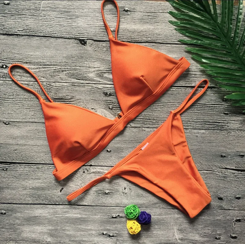 MUXILOVE High Quality Pink&Orange Bikinis Women Low Waist Brazilian Padded Bikinis Set Swimwear