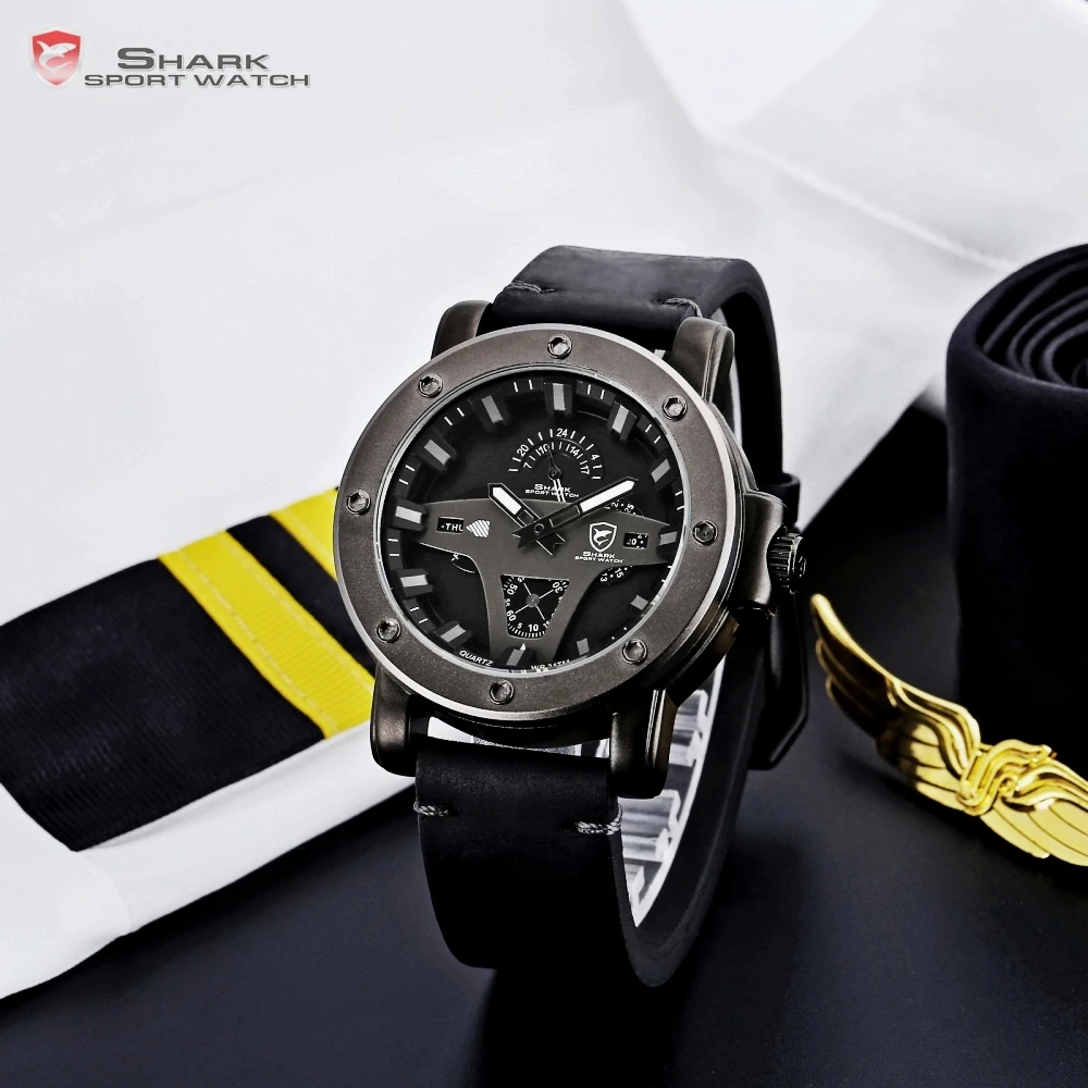 Greenland Shark 2 Series Sport Watch Creative Design Black Date Crazy Horse Leather Quartz Men Watches Masculino Relogio /SH452 Greenland Shark 2 Series Sport Watch Creative Design Black Date Crazy Horse Leather Quartz Men Watches Masculino Relogio /SH452