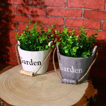 

Free Shipping! 2pcs/lot Vintage Round Wooden Pot with Eucalyptus Flowers Vase Hangable Wooden Vase with Home & Garden Deco