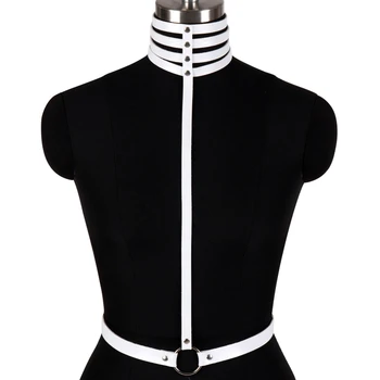 

White Harness Leather Metal Rivet Strap Crop Tops Body Caged Neck Belt Adjustable Punk Goth Party Club Wear Lingerie Women