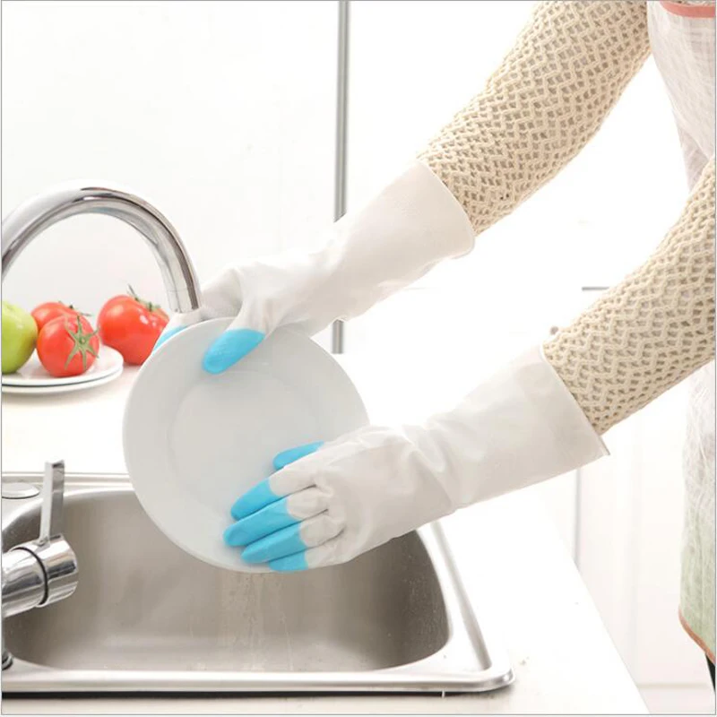 

High Quality 32.5CM Long Housework Rubber Glove For Woman Winter Warm Clean Washing Cloth Dishes Protect Hands For Household
