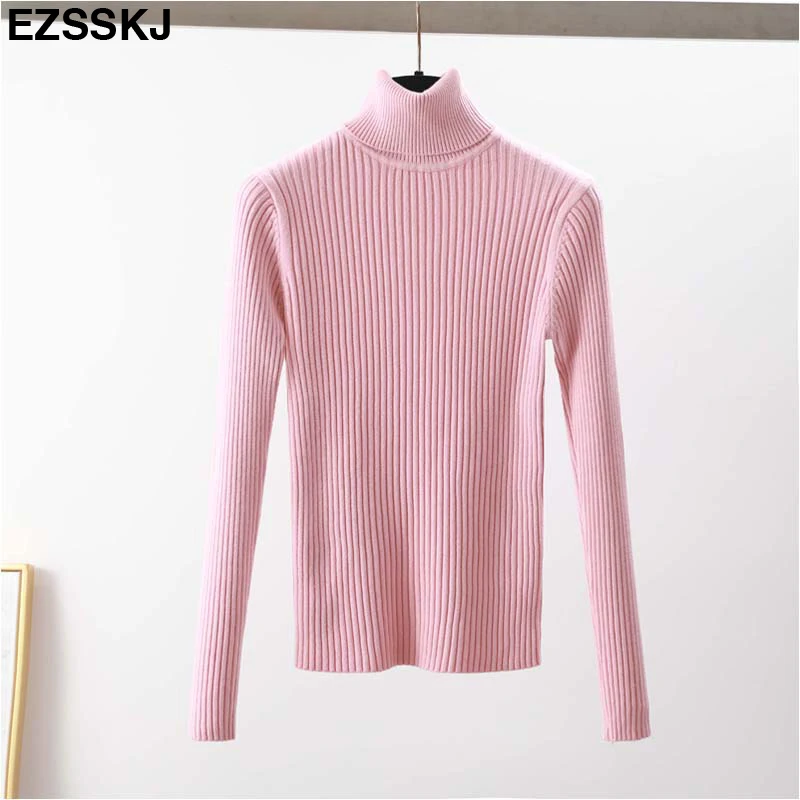 Высокое качество, женский свитер, новинка, водолазка, пуловер, зимние топы, однотонный кашемировый свитер, Осенний женский свитер, горячая распродажа - Цвет: Розовый