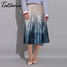 Лоскутная плиссированная юбка бархатная для женщин градиентная плиссированная Женская юбка осень зима юбки с высокой талией женские юбки А-силуэта
