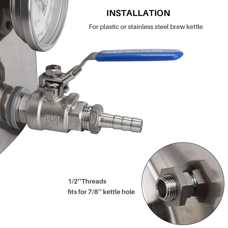 1/" сварная Stainslee Сталь пива шаровой клапан переборка/чайник/брожения/установки с 1/2'' Барб, полный Порты и разъёмы Пивоваренная чайник клапан