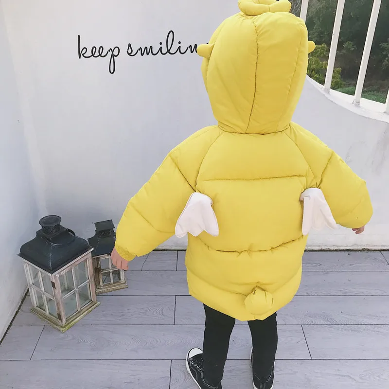 

Winter Children Long Down Jacket Coat Fashion Yellow Kids Girl Boy Moving Wings Cotton Coat Thicken Warm Outwear 2-8Years