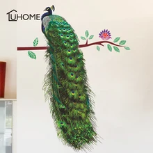 1 шт., наклейки на стену с изображением павлина, цветка на ветке, перьев, 3d яркие наклейки на стены, домашний декор, плакат, креативные животные, художественная наклейка