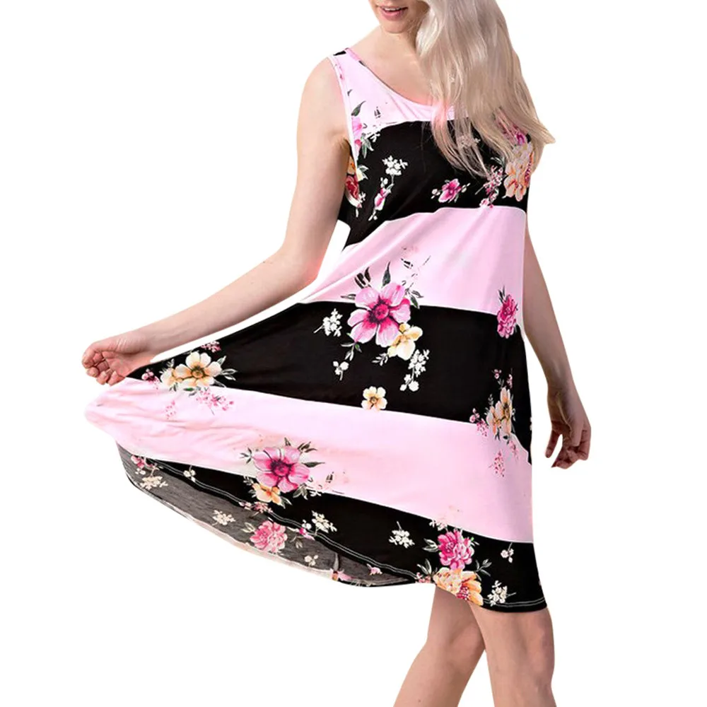 

Women's Dresses Women O Neck Casual Printed Sleeveless Above Knee Dress Loose Party Dress For Dropship Vestidos@GA