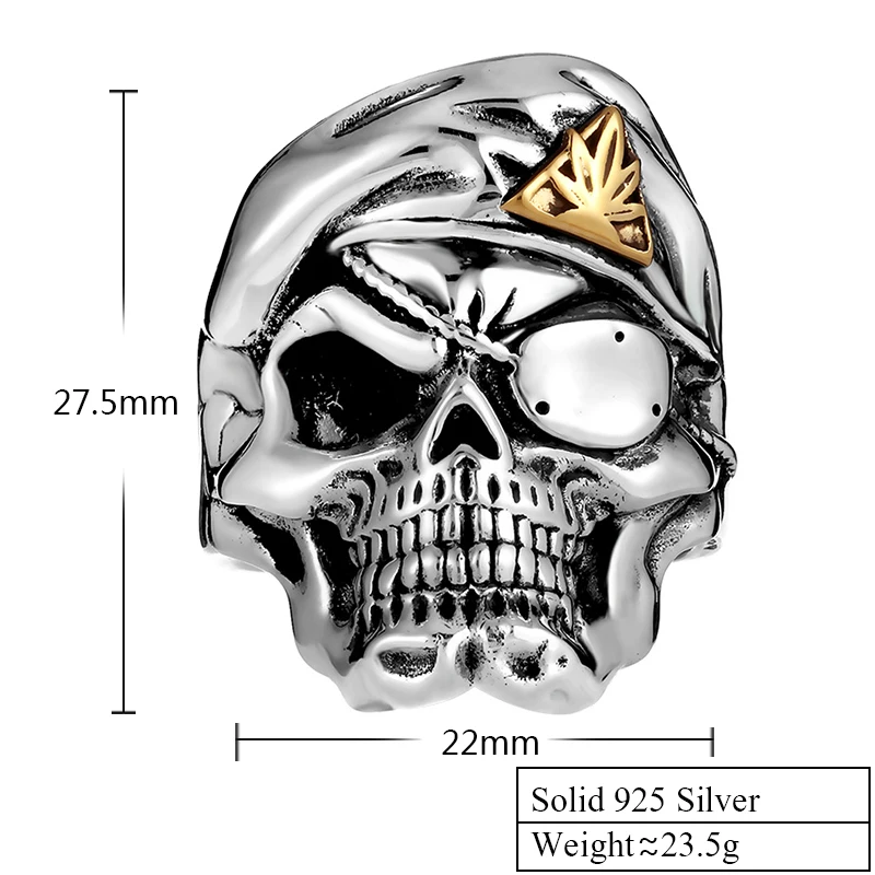 ZABRA цельное кольцо с одним глазом и черепом из серебра 925 пробы для мужчин полированные винтажные панковские байкерские кольца серебряные мужские готические ювелирные изделия для мужчин