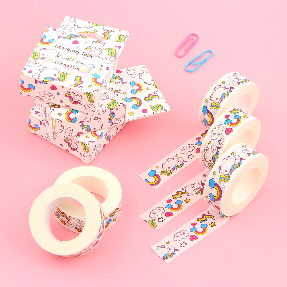4 шт./лот Kawaii Единорог васи лента DIY декоративные 15 мм * 10 м клейкие Маскировочные