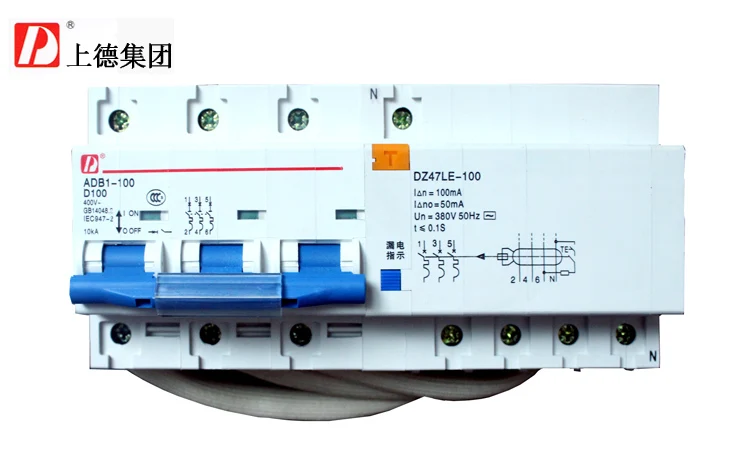 

Group on three-phase four-wire miniature GFCI protected circuit breaker DZ47LE-100 3P+N 100A