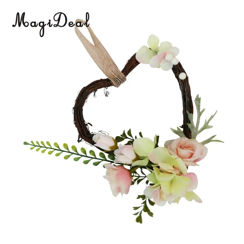 Shabby Chic Heart Rattan Artificial Simulation Rose Flower Home Door Lintel Chair Wall Decoration Wedding Party Supplier