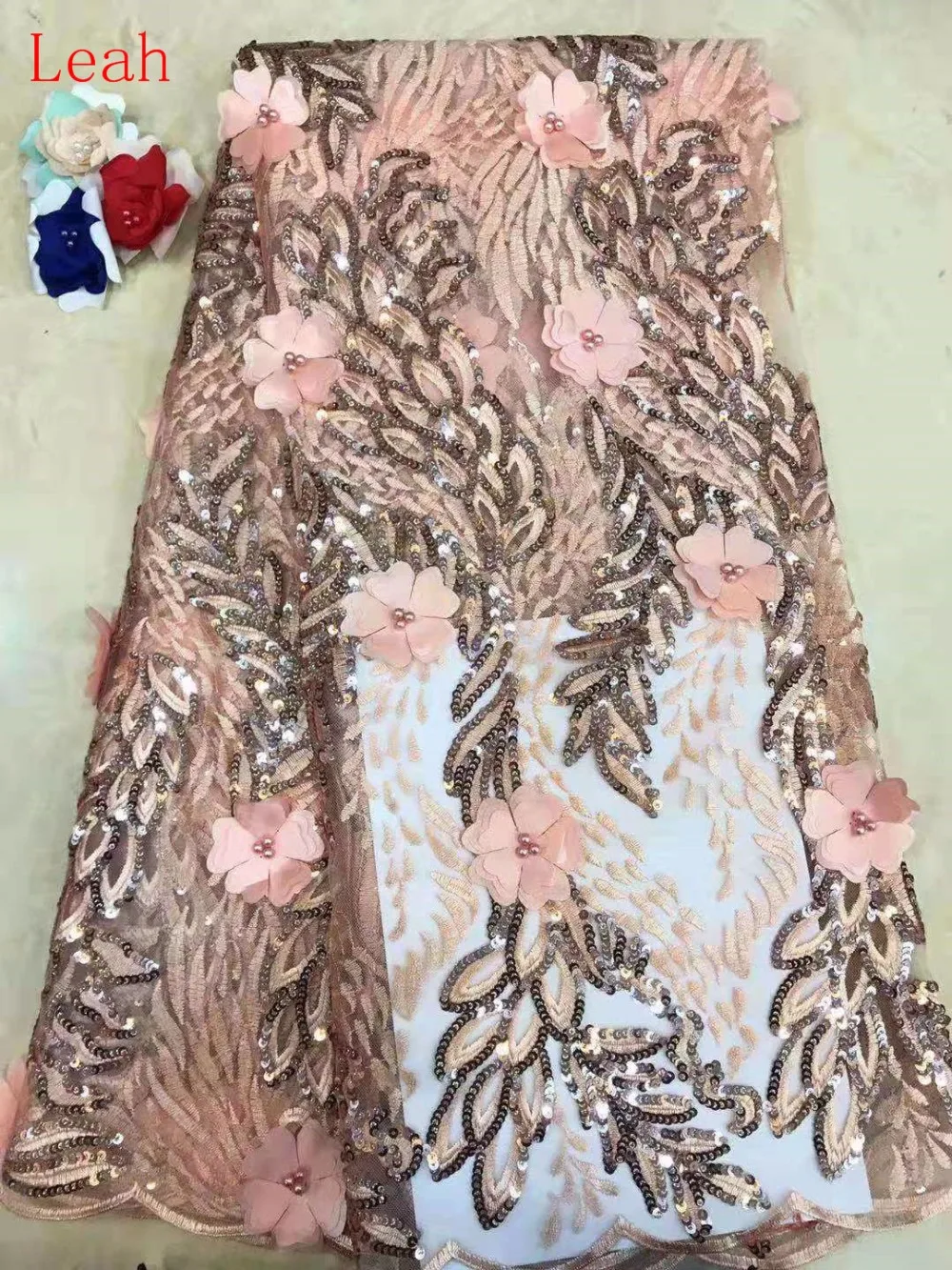 

stock 5yards/bag XC07 7-colurs embroidered sequins 3D flower DIY beads luxury French style lace fabric for wedding dresses