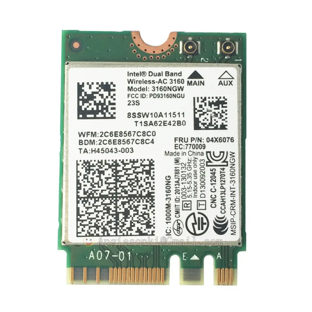 Двухдиапазонная Беспроводная-AC 3160 3160NGW 433M wifi WLAN карта+ Bluetooth 4,0 для IBM/lenovo Intel 3160AC Y40 Y50 FRU 04X6034/04X6076