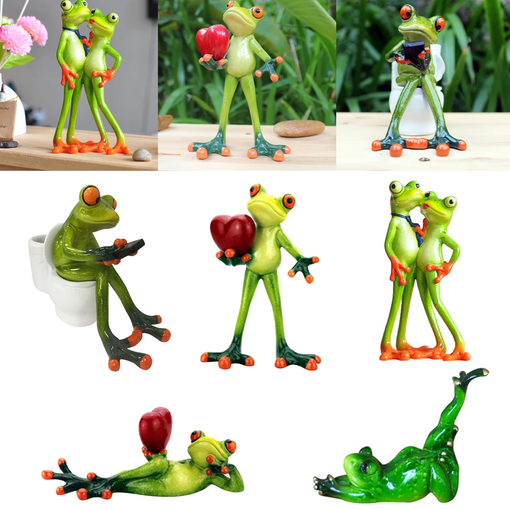 Resin Frogs Figurine Kawaii Yoga Animal Sculpture Dolls Model Ornaments Car Home Garden Decoration