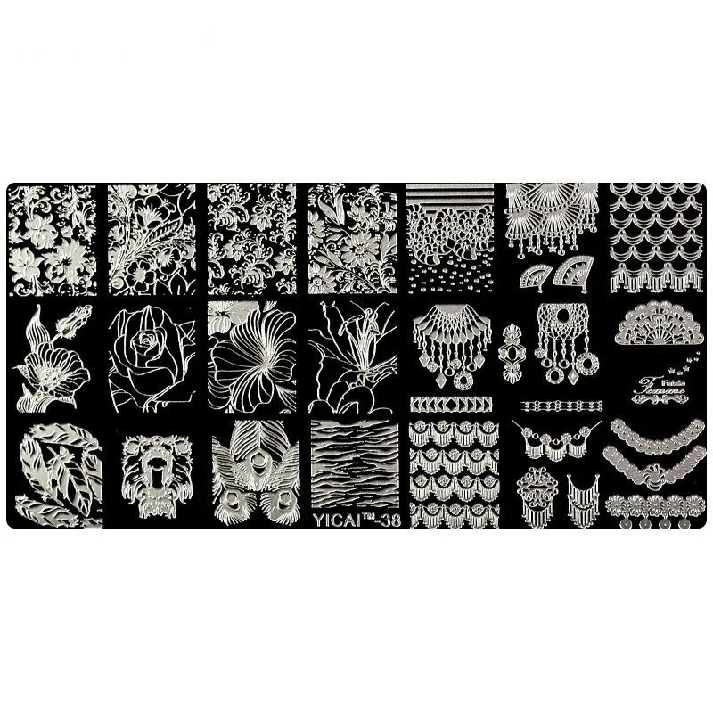

1 Pc Flower Leaf Theme Rectangle Nail Art Stamp Template Image Plate Peacock Pattern Nail Stamping Plate with White Pads YICAI38