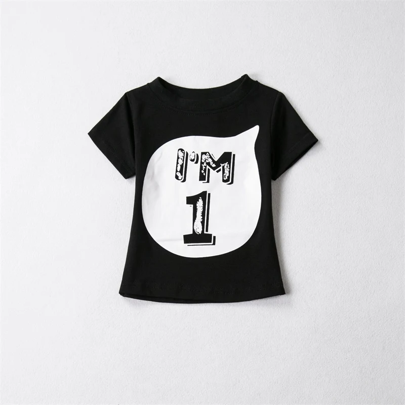 Хлопковая летняя одежда для малышей, футболка Топы, детская одежда для дня рождения для девочек и мальчиков возрастом 1, 2, 3, 4 лет вечерние рубашки для малышей - Цвет: Black1