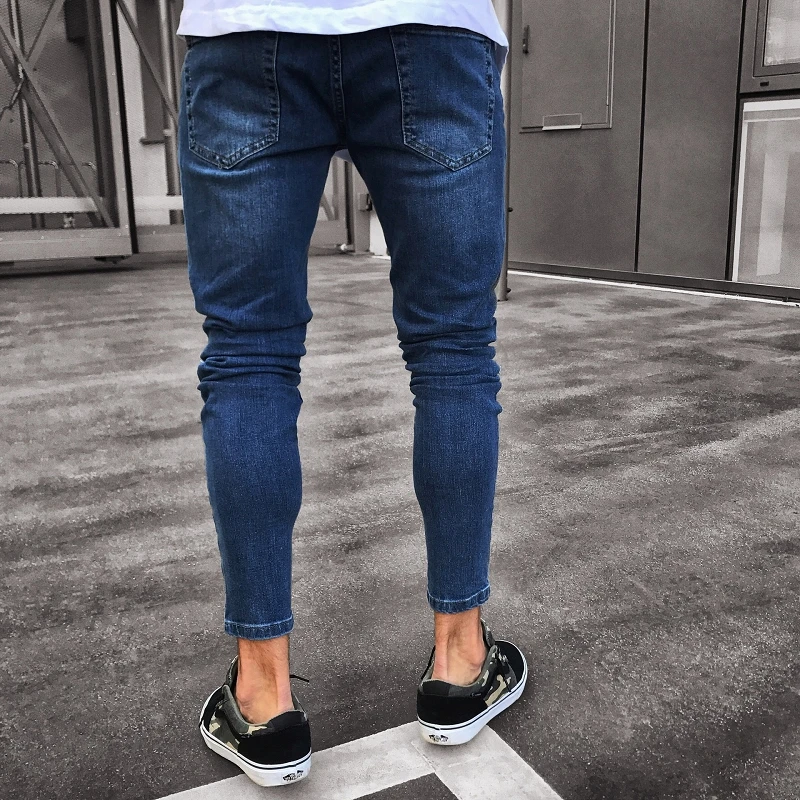 Потертые джинсы в стиле хип-хоп, Мужские штаны, обтягивающие синие джинсы для мужчин, Новое поступление, мужские рваные джинсы