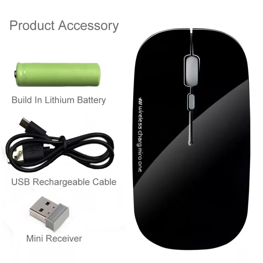 Rechargeable Wireless Mouse 1600DPI Silent Optical 2.4G Built in