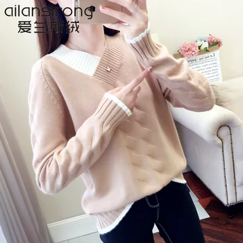 

Sweater, women's hair, autumn and winter, Korean version 2020 new loose V collar knitted Jersey, sweater woman.