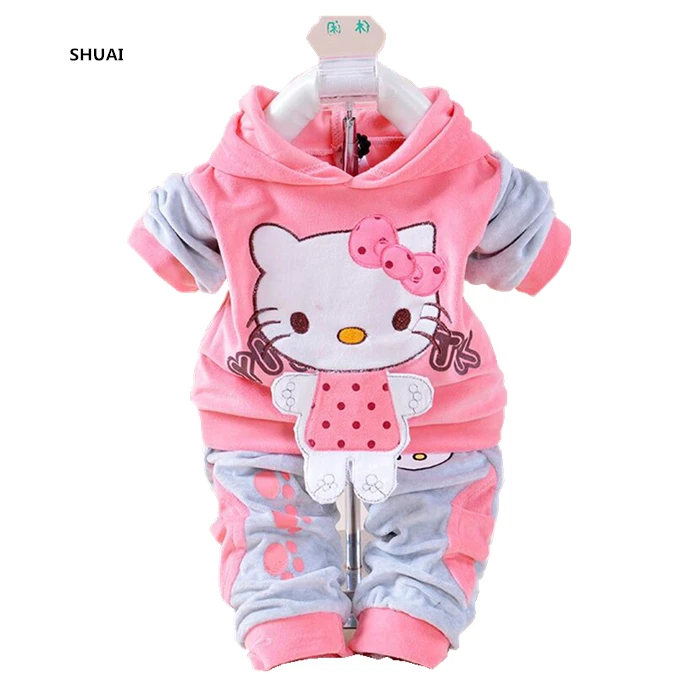

New Hello Kitty Baby Girls Clothing Sets Spring Autumn Cartoon Cotton Hooded Long Sleeve Children Coat Pants Suit Kids Clothing