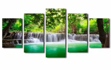5 pieces / canvas print landscape waterfall in black wall art picture with modern mural module picture framed