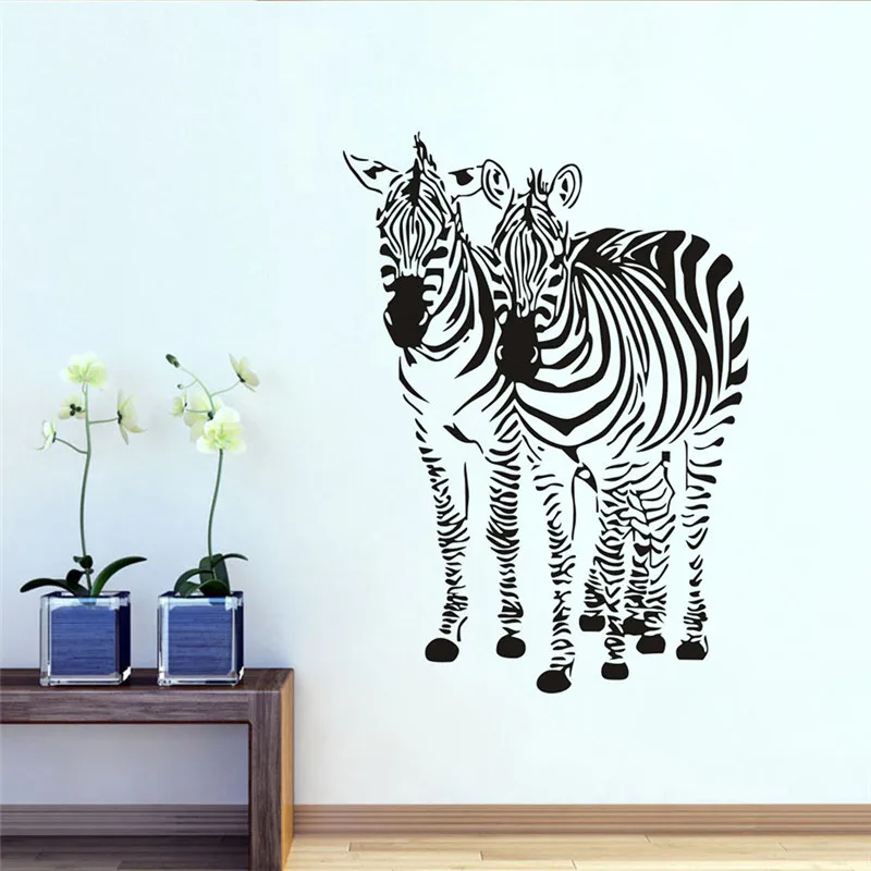Two Zebra Wall Art Sticker Animal Silhouette Print Stripes Bedroom
