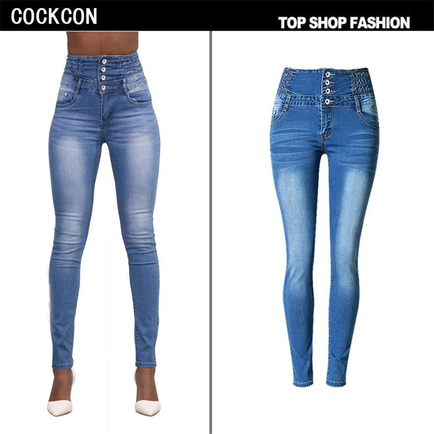 COCKCON High Quality Jeans Women Elastic Jeans Woman Skinny Trousers High Waist Jeans Plus Size Femme