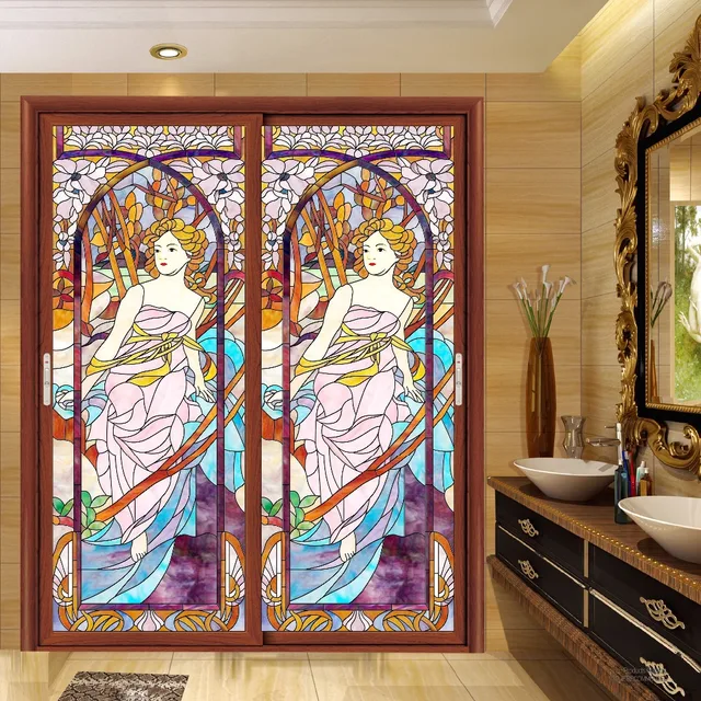 Static Stained Glass Stickers Window Grilles Painted Static Stained Glass Stickers Window Grilles Painted Church Glasses Art Retro Wardrobe Door