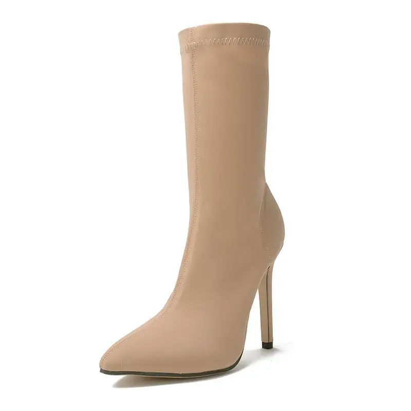 

2018 autumn explosions stretch boots pointed fine heel socks boots foreign trade women's boots beige 1129
