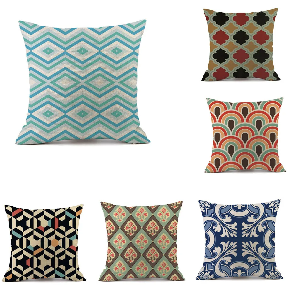 

ISHOWTIENDA Geometric Patterns Cushion Cover Square Pillow Case Home Decor For Sofa Reversible Pillowcase