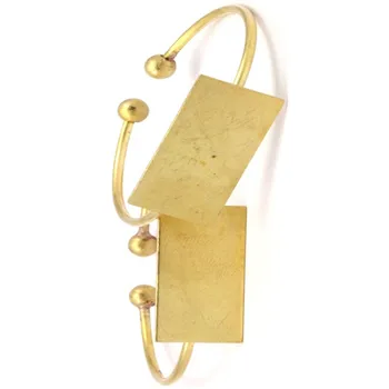 

3pc.. Raw Brass Open Bracelets- (Ball Ending and Rectangle Blank)-- yBRC250