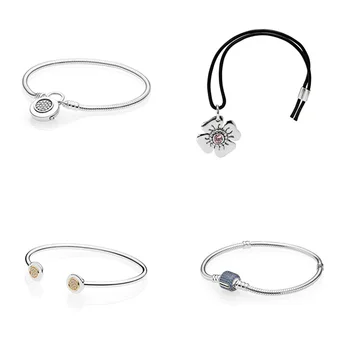 

4 Style 925 Sterling Silver Charms Basic Bracelets For Women Flower Round Stopper Bead Basic Chain for Diy Beads Charm