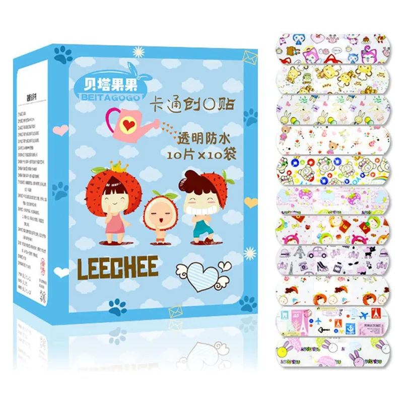 

100Pcs/Box Variety Decor Patterns Bandages Kids Cute Cartoon Band Aid Children Wound Care Braces Supports band Aid