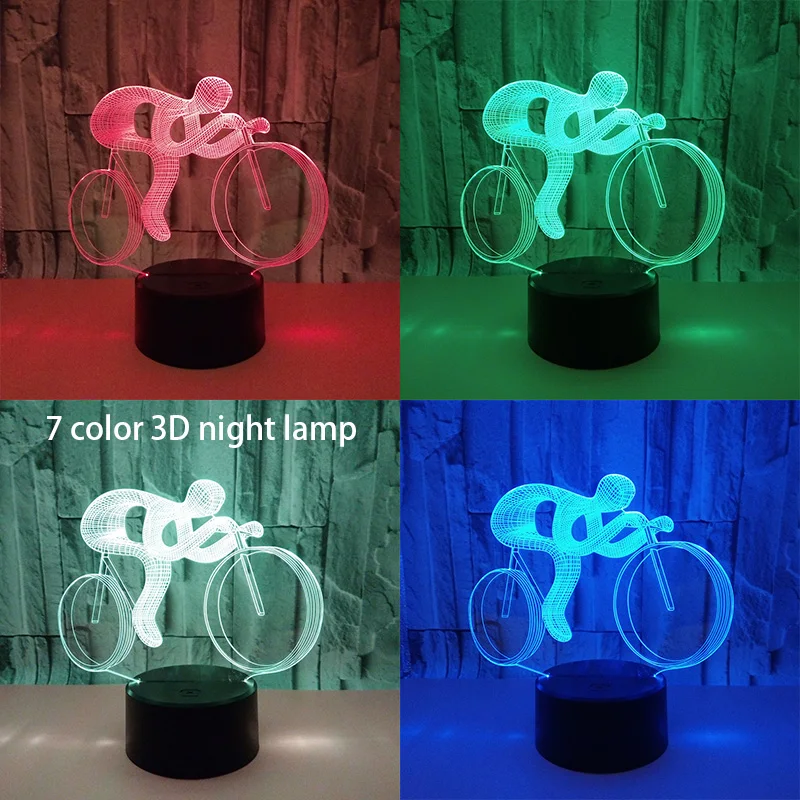 Велопробег 3D светильник светодиодный ночник RGB 7 цветов 3D Visual голограммы Декор USB Powered настольная лампа для спорта Guy вентиляторы подарок