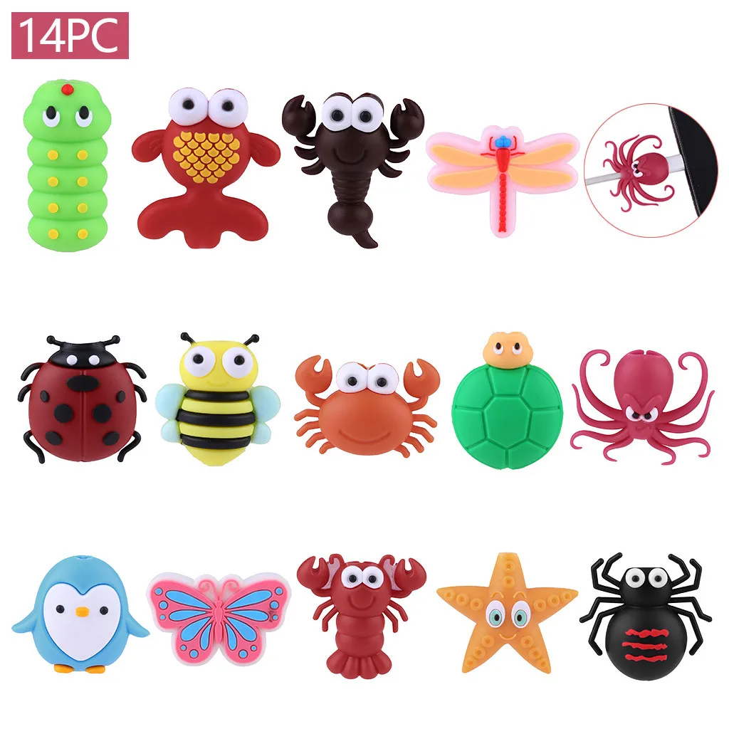 

VOBERRY 14pcs Line Bite For Iphone Cable Cord Winder Animal Phone Accessory Protector Small Animal Data Cable Protection